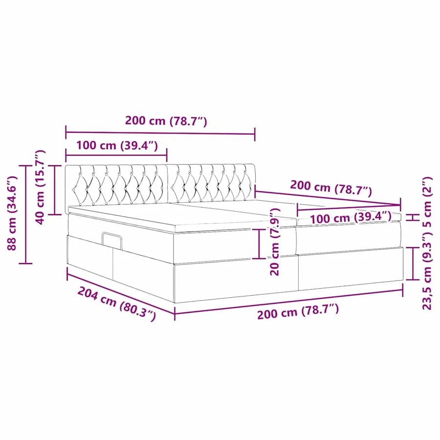 Lit de Rangement avec matelas Gris clair 100 x 200 cm - 16