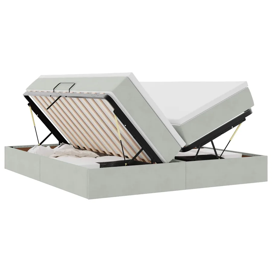 Lit avec rangement et matelas Gris clair 200 x 200 cm Velours - 2