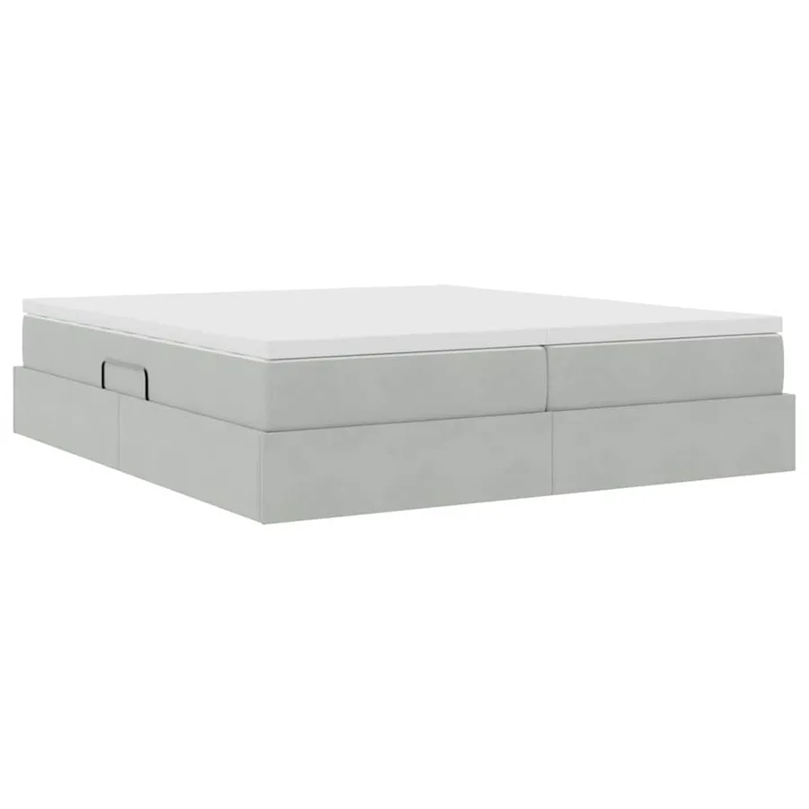 Lit avec rangement et matelas Gris clair 200 x 200 cm Velours - 8