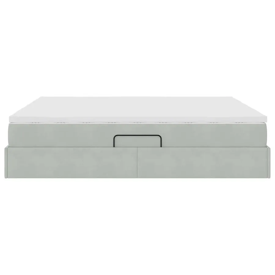 Lit avec rangement et matelas Gris clair 200 x 200 cm Velours - 9