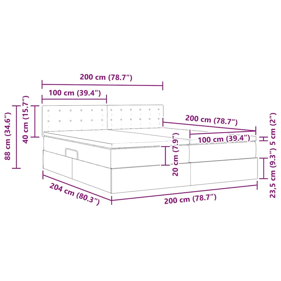Lit de rangement LED avec matelas Gris clair 200 x 200 cm - 18