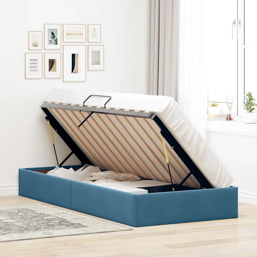 Cadre de lit ottoman Bleu foncé 100 x 200 cm Velours - 4