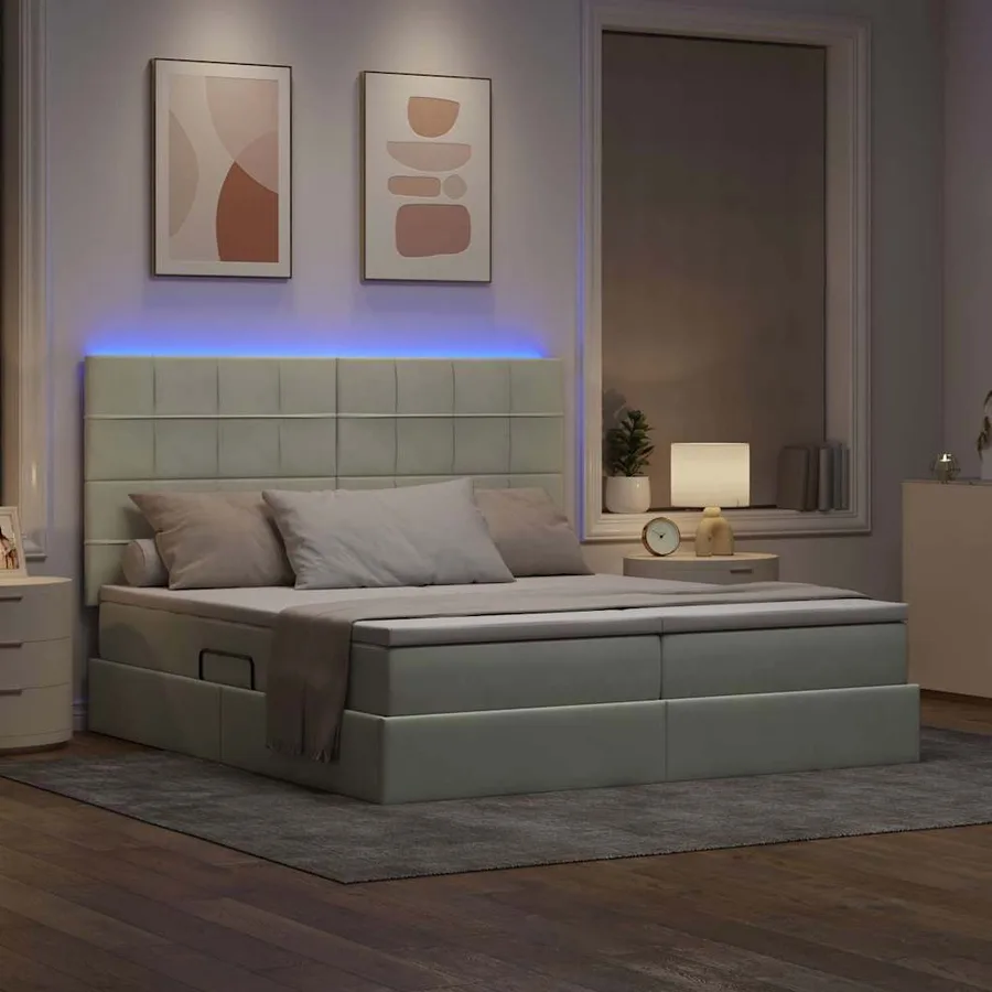 Lit de rangement LED avec matelas Gris clair 200 x 200 cm - 5