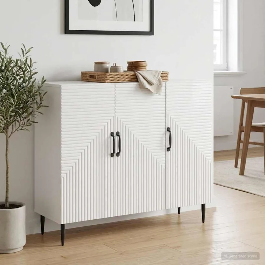 Buffet Blanc brillant 89 x 34,5 x 80 cm Bois d'ingénierie - 4