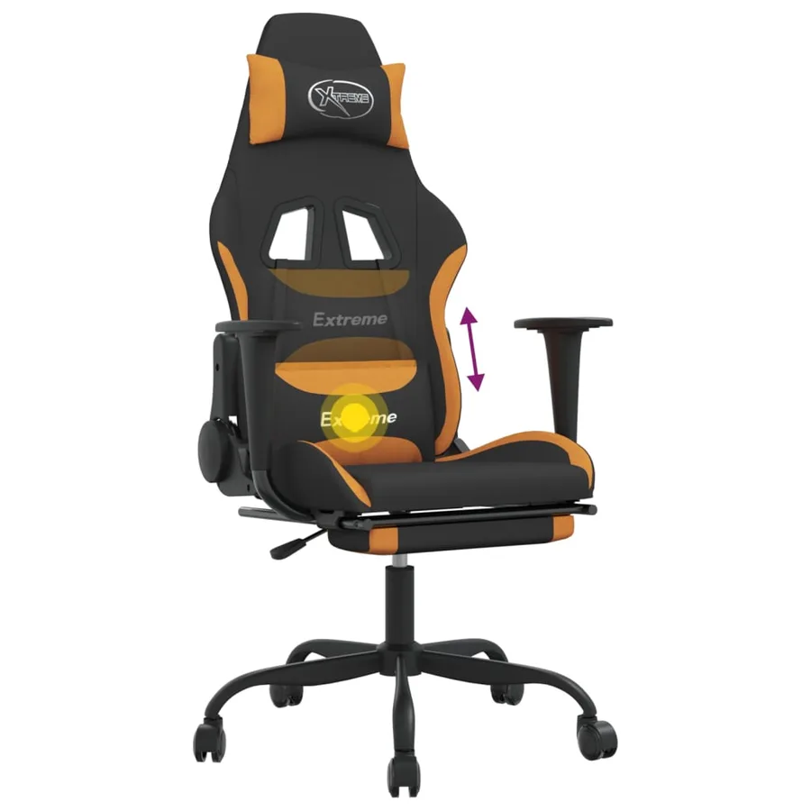 Chaise de jeu de massage avec repose-pied Noir et orange Tissu - 12