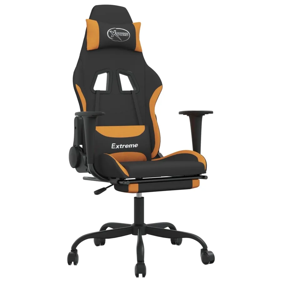 Chaise de jeu de massage avec repose-pied Noir et orange Tissu - 2