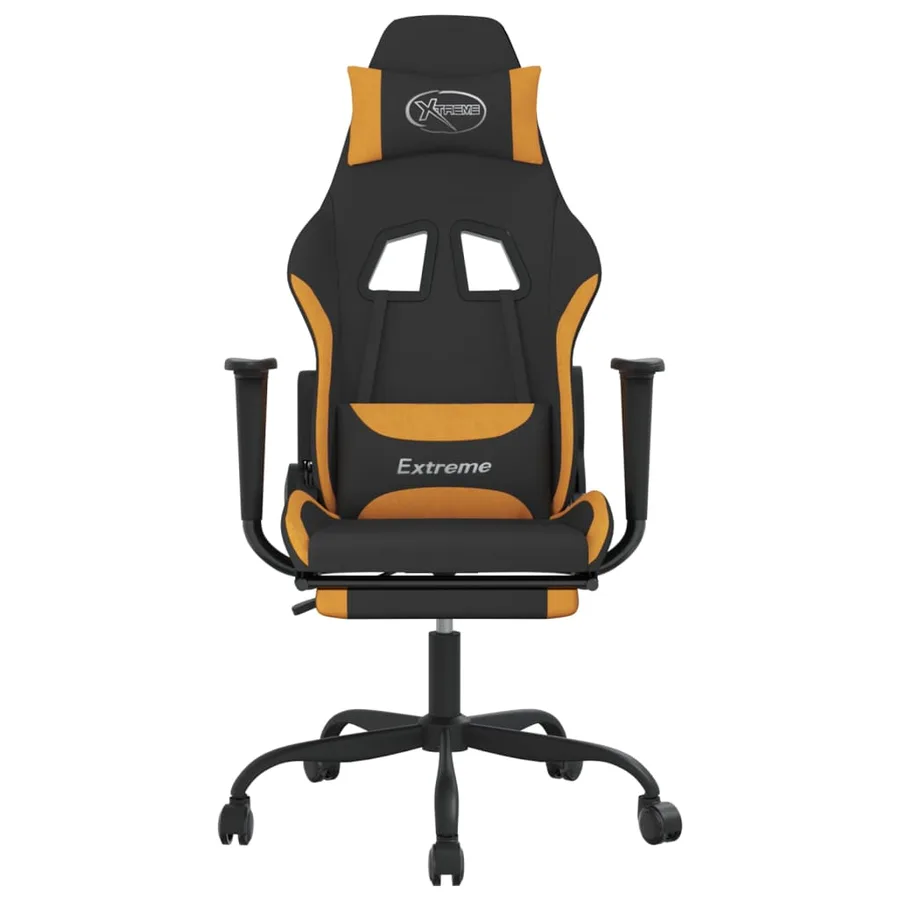 Chaise de jeu de massage avec repose-pied Noir et orange Tissu - 3