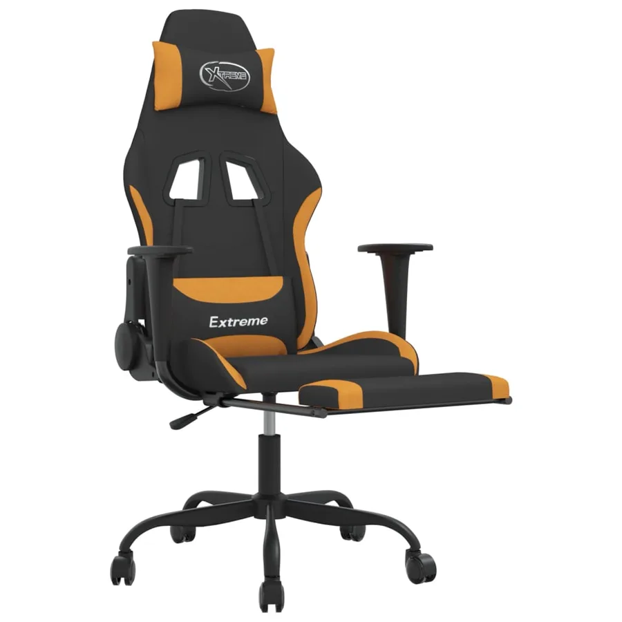 Chaise de jeu de massage avec repose-pied Noir et orange Tissu - 4