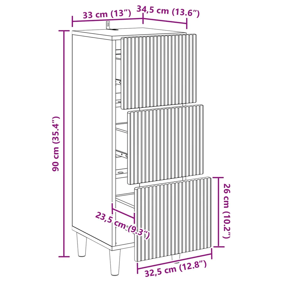 Armoire à tiroirs Blanc brillant 33 x 34,5 x 90 cm - 12
