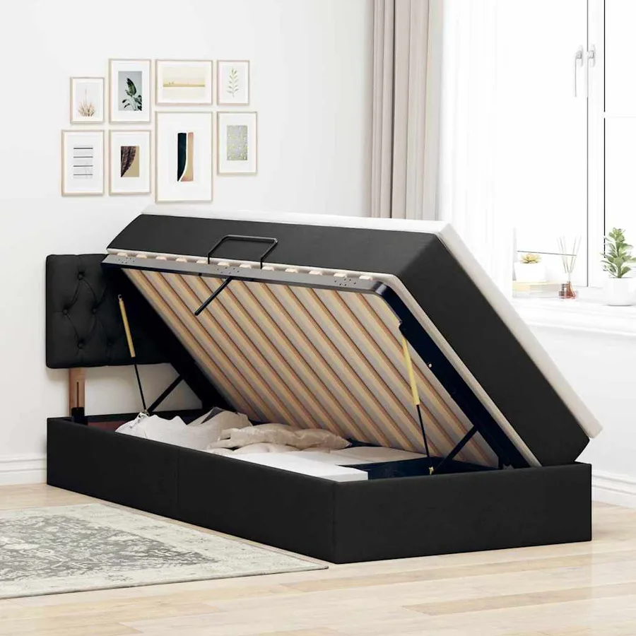 Lit de rangement LED avec matelas Noir 90 x 200 cm Tissu - 4