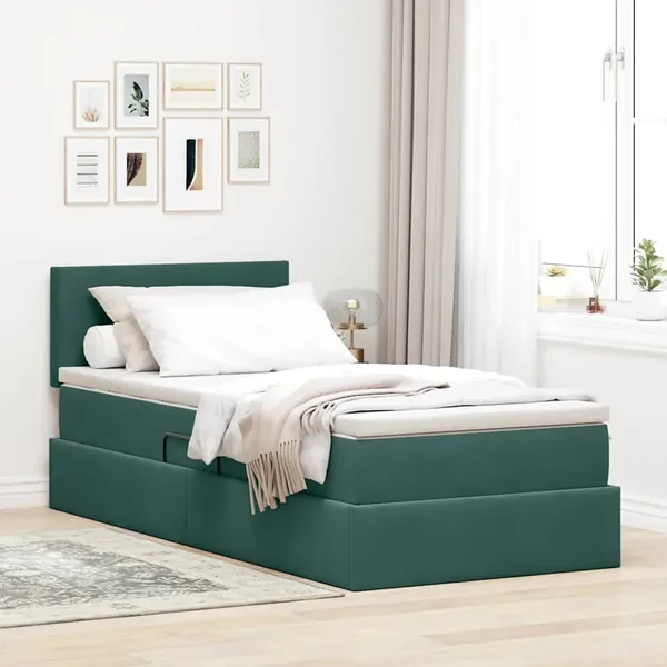 Lit de Rangement avec matelas Vert foncé 90 x 200 cm Velours