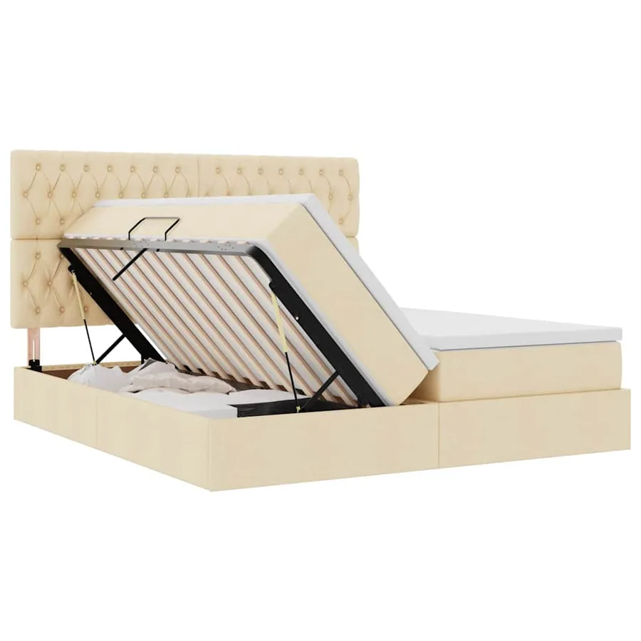 Lit de Rangement avec tête de lit Crème 200 x 200 cm Tissu - 7
