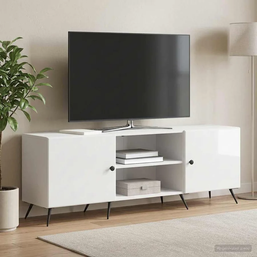 Meuble TV Blanc brillant 150 x 31 x 50 cm Bois d'ingénierie