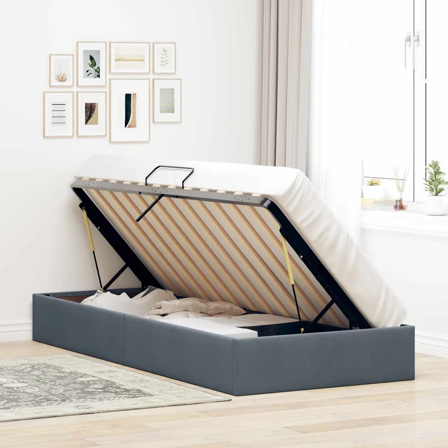 Cadre de lit ottoman Gris foncé 90 x 190 cm Velours - 4