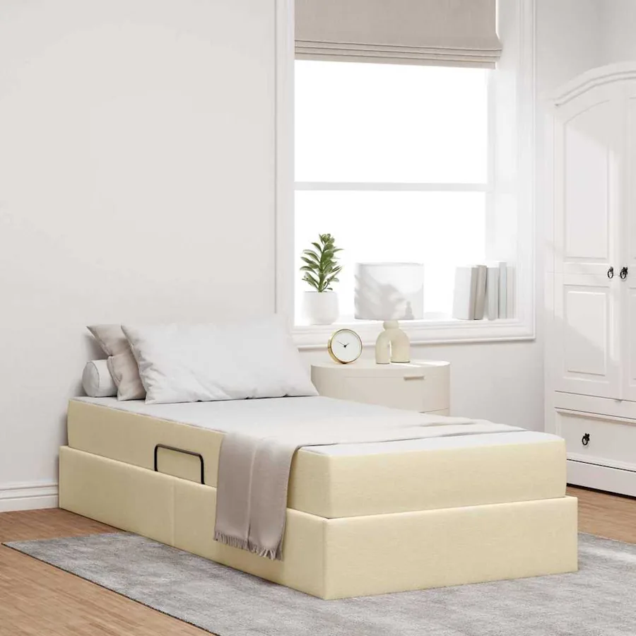 Lit avec rangement et matelas Crème 100 x 200 cm Polyester