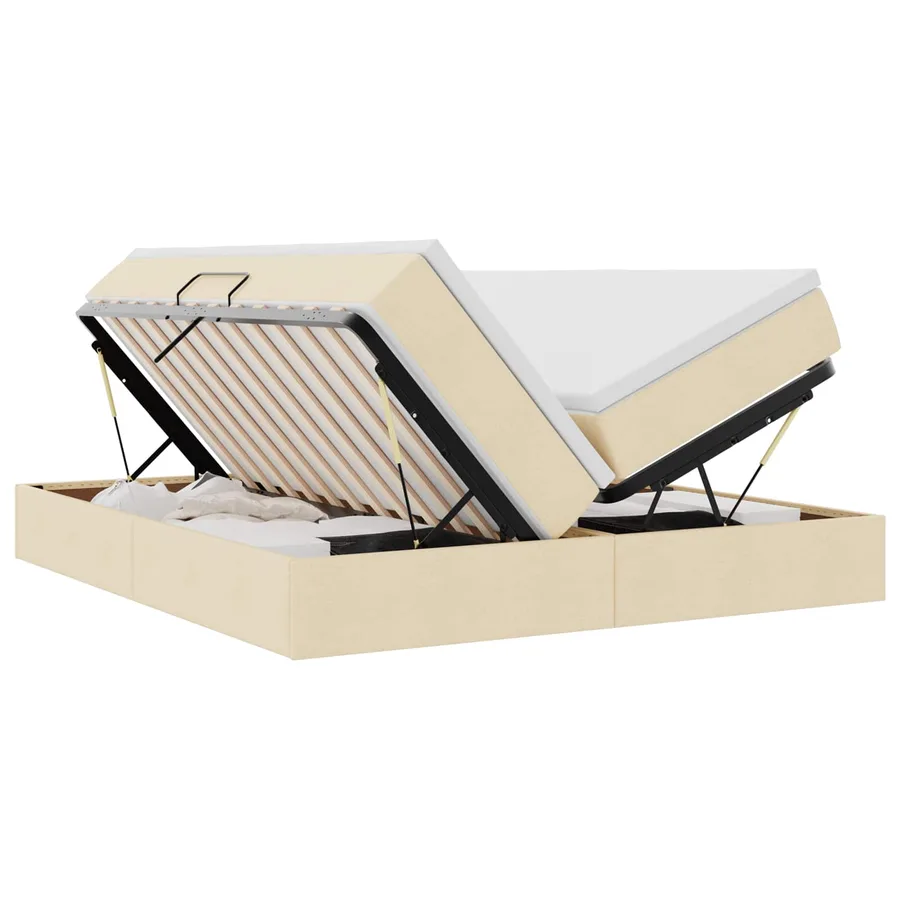 Lit avec rangement et matelas Crème 200 x 200 cm Polyester - 2