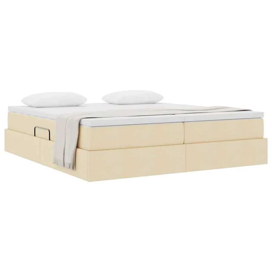 Lit avec rangement et matelas Crème 200 x 200 cm Polyester - 3