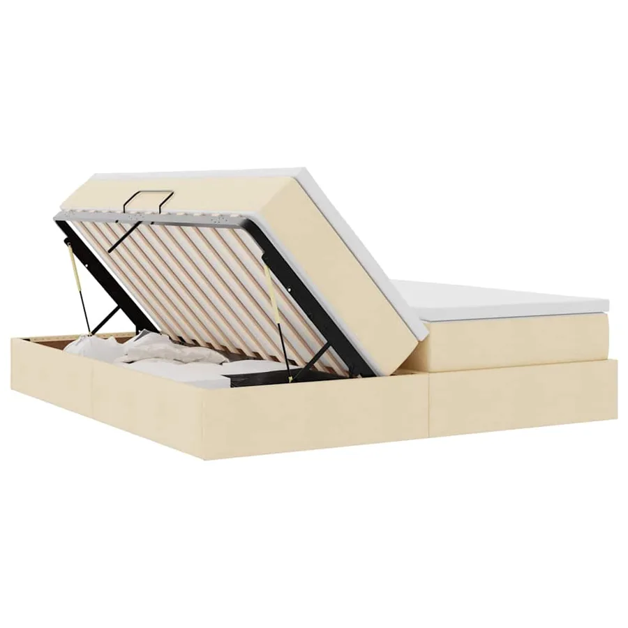 Lit avec rangement et matelas Crème 200 x 200 cm Polyester - 7