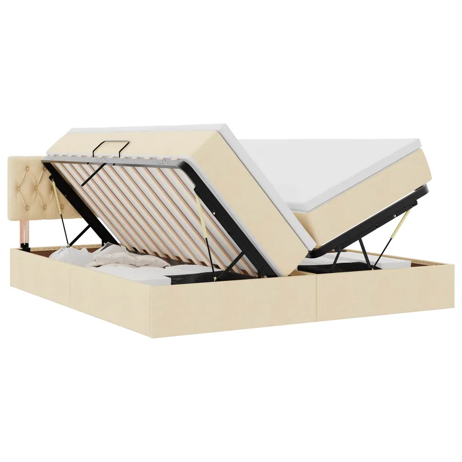 Lit de rangement LED avec matelas Crème 200 x 200 cm Tissu - 2