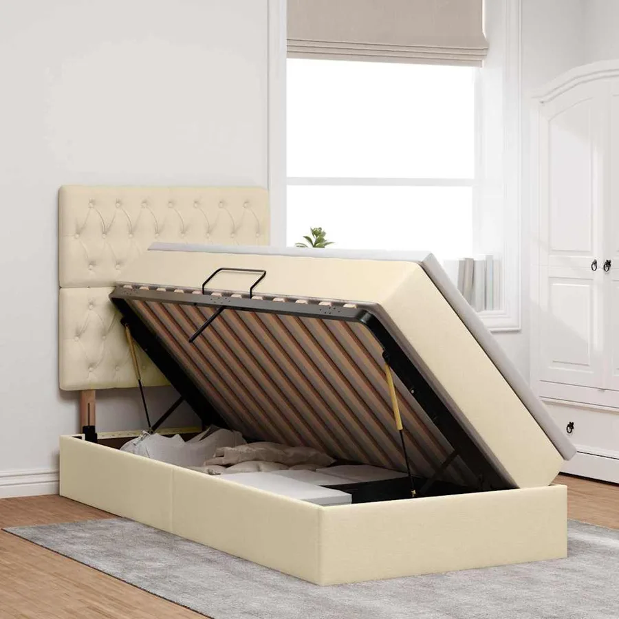 Lit avec rangement et matelas Crème 100 x 200 cm tissu - 4
