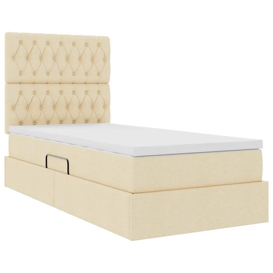 Lit avec rangement et matelas Crème 100 x 200 cm tissu - 5