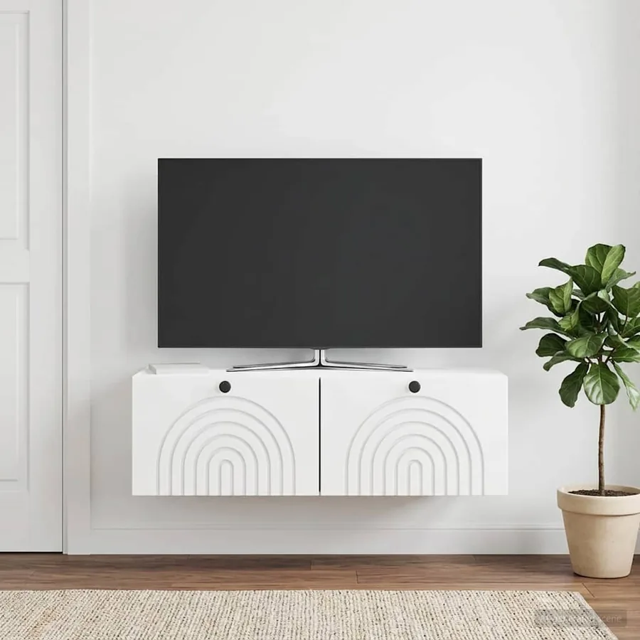 Meuble TV mural Montage mural Blanc brillant 98 x 41 x 30 cm