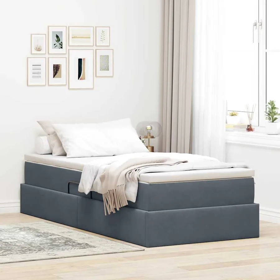 Lit avec rangement et matelas Gris foncé 90 x 200 cm Velours