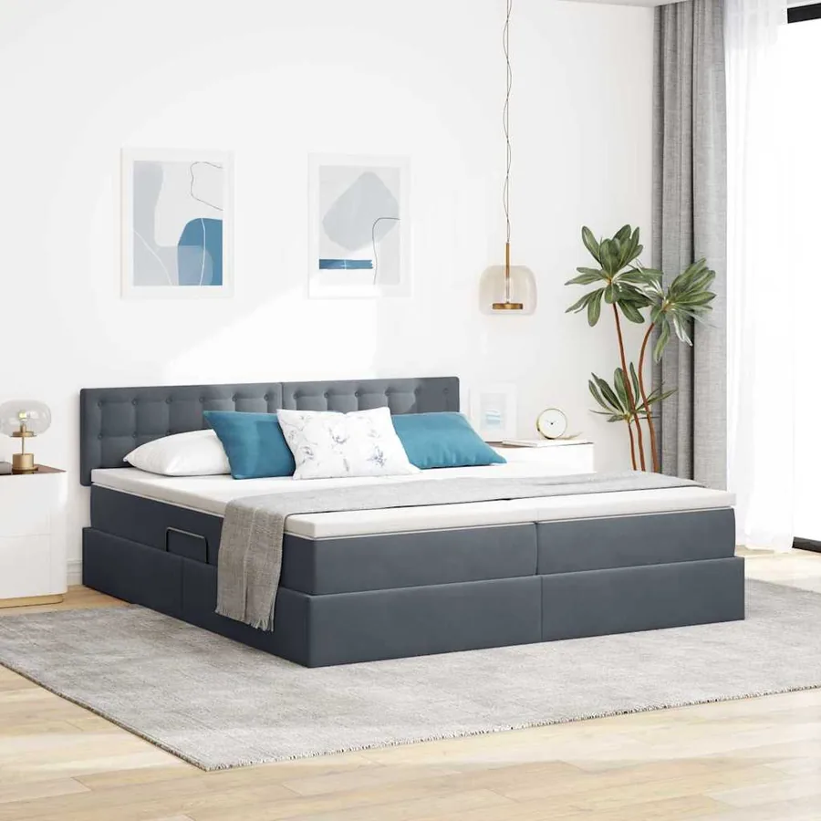 Lit de Rangement avec matelas Gris foncé 90 x 200 cm