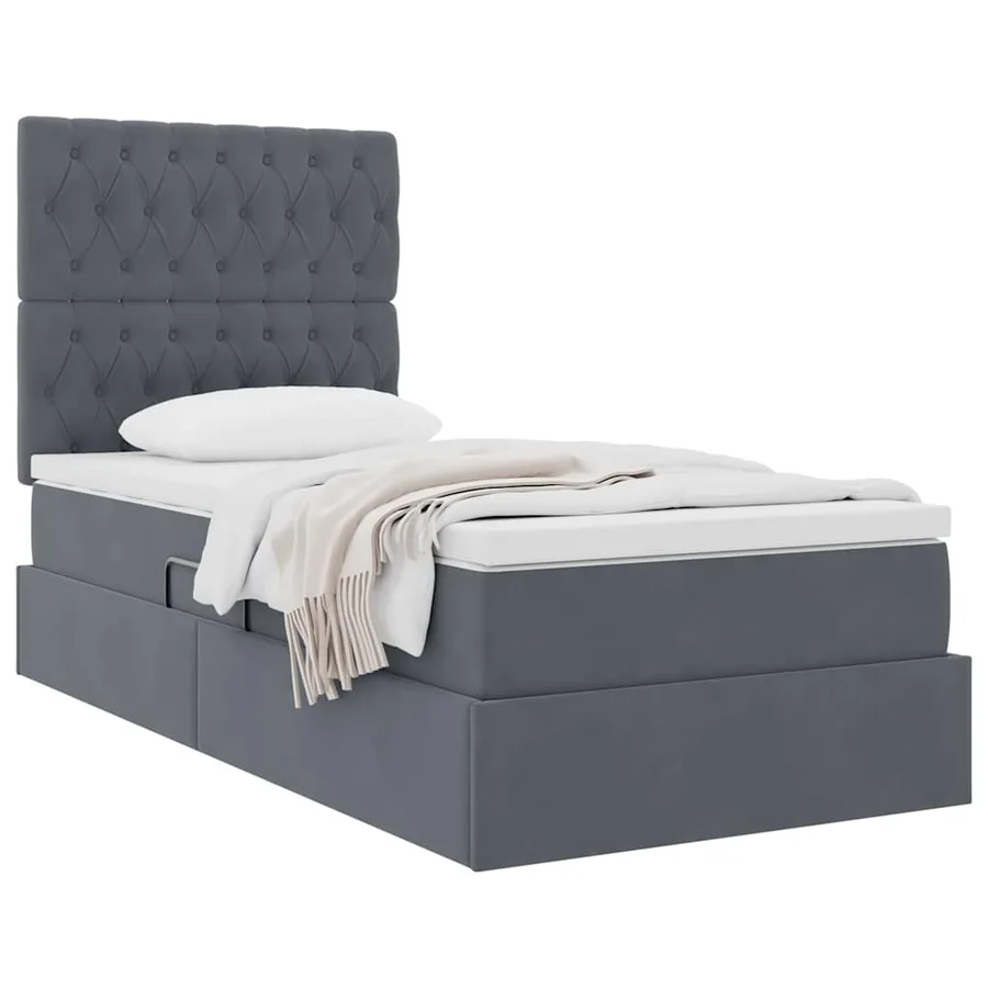 Lit avec rangement et matelas Gris foncé 90 x 200 cm Velours - 3