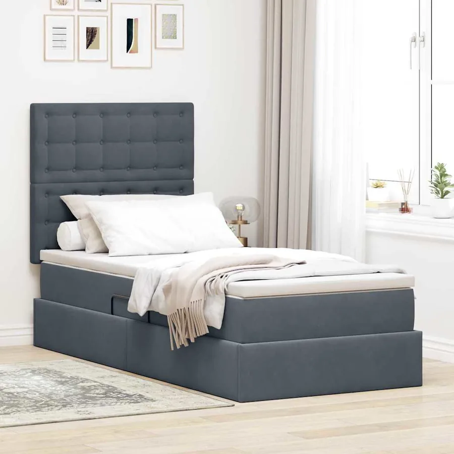 Lit de rangement LED avec matelas Gris foncé 90 x 200 cm