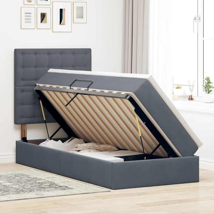Lit de rangement LED avec matelas Gris foncé 90 x 200 cm - 4