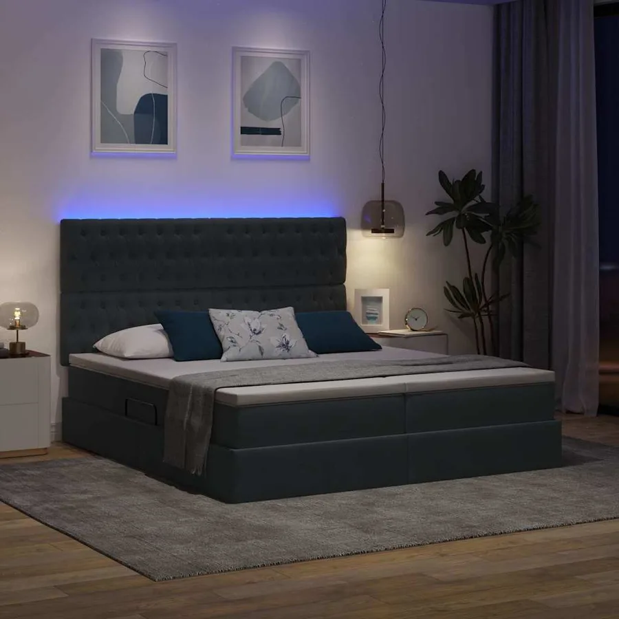 Lit de rangement LED avec matelas Gris foncé 200 x 200 cm - 5