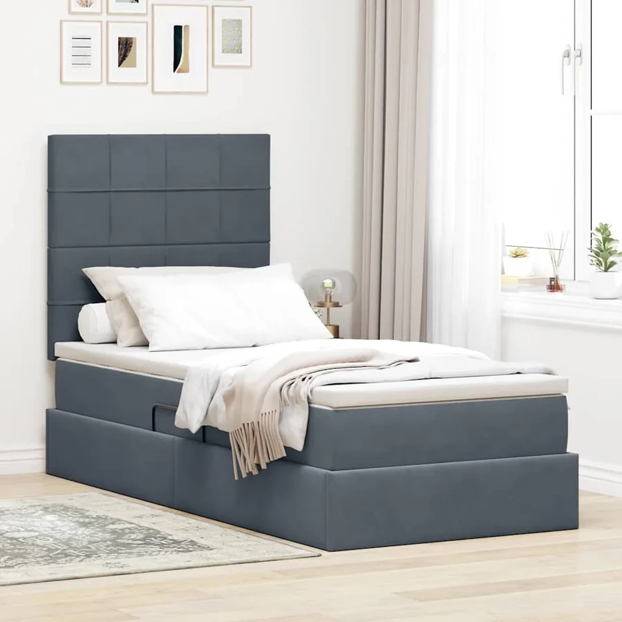 Lit de rangement LED avec matelas Gris foncé 100 x 200 cm