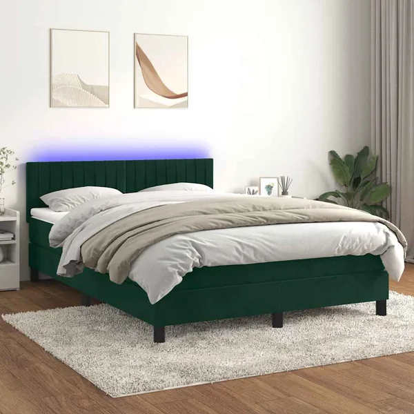 Sommier à lattes de lit avec matelas LED Vert foncé 140x200 cm