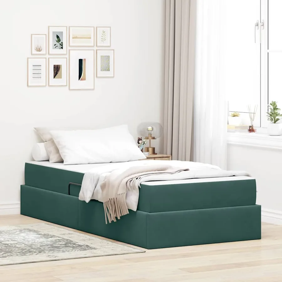 Lit avec rangement et matelas Vert foncé 100 x 200 cm Velours