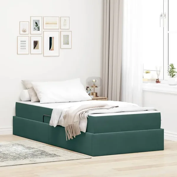 Lit avec rangement et matelas Vert foncé 100 x 200 cm Velours