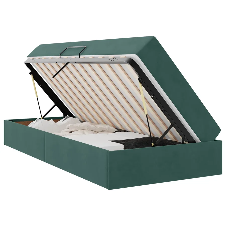 Lit avec rangement et matelas Vert foncé 100 x 200 cm Velours - 2