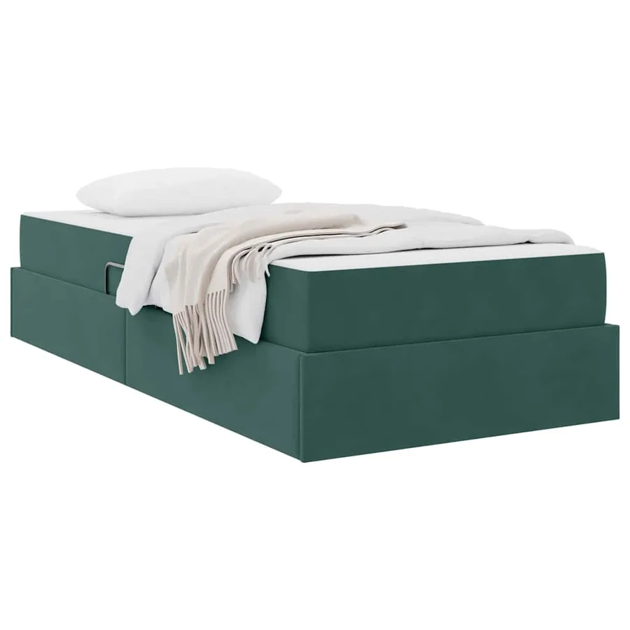 Lit avec rangement et matelas Vert foncé 100 x 200 cm Velours - 3