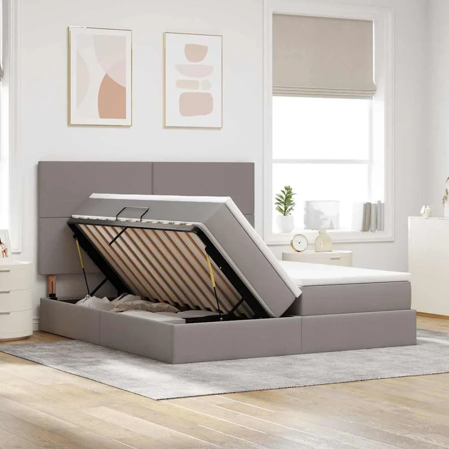 Lit de Rangement avec tête de lit Taupe 200 x 200 cm Tissu - 4