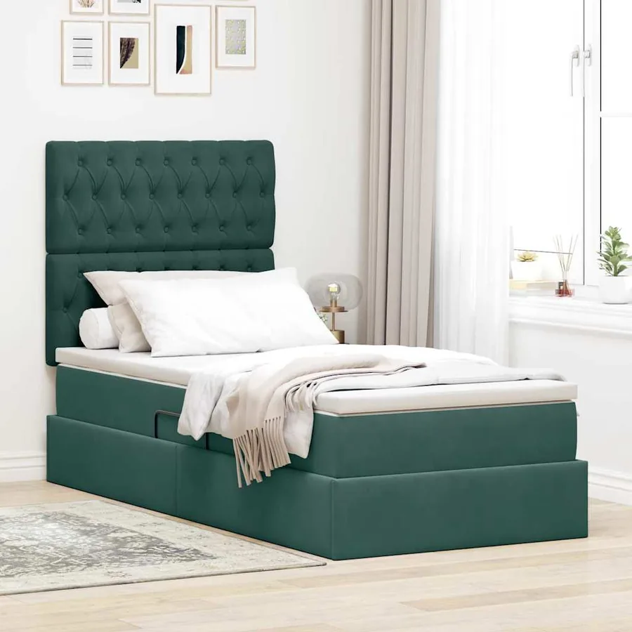 Lit de rangement LED avec matelas Vert foncé 100 x 200 cm