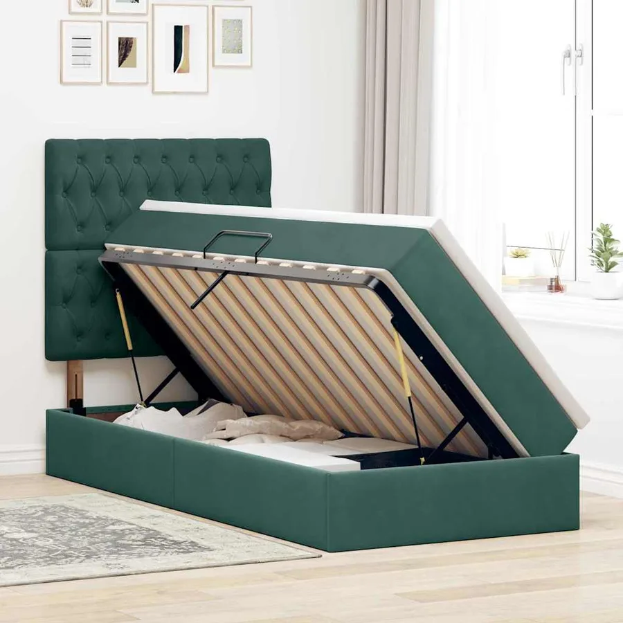 Lit de rangement LED avec matelas Vert foncé 100 x 200 cm - 4