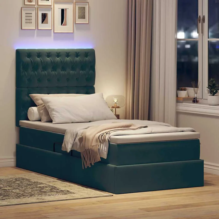 Lit de rangement LED avec matelas Vert foncé 100 x 200 cm - 5