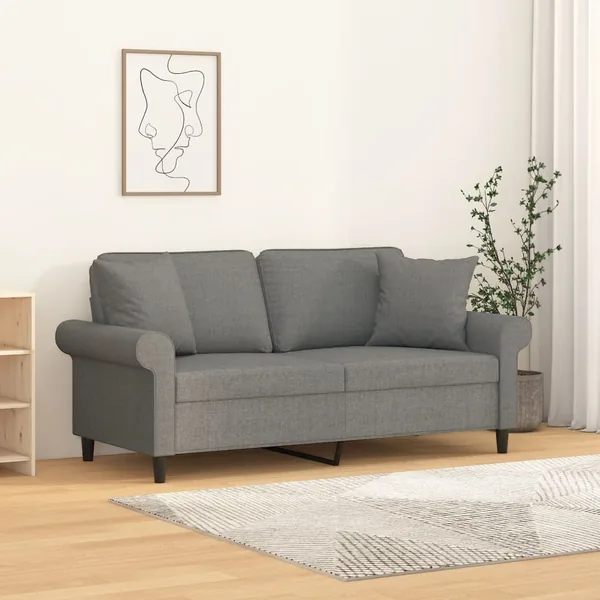 Canapé 2 places et oreillers et coussins Gris foncé 140cm Tissu