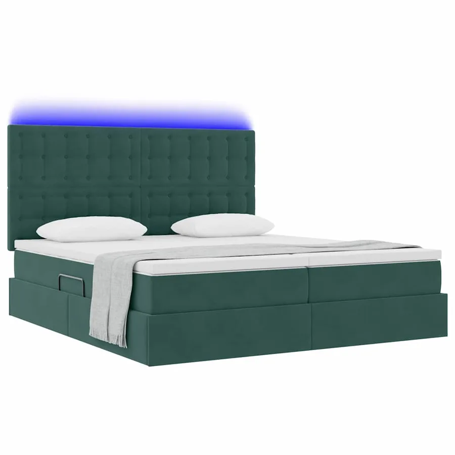 Lit de rangement LED avec matelas Vert foncé 200 x 200 cm - 3