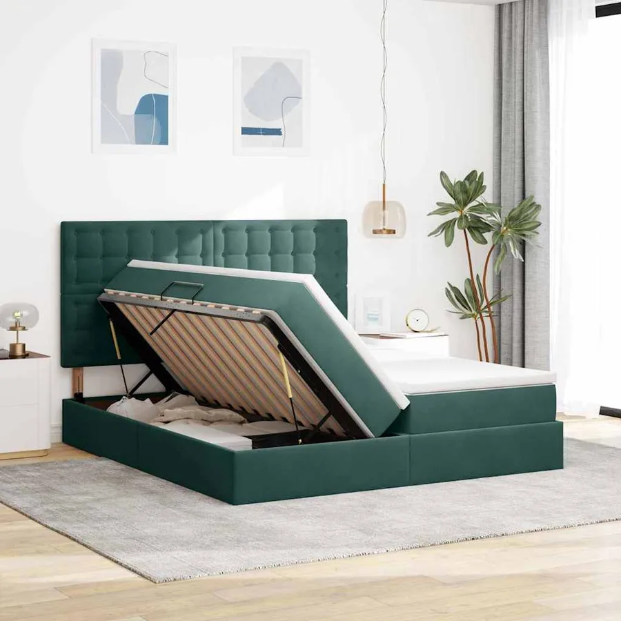 Lit de rangement LED avec matelas Vert foncé 200 x 200 cm - 4