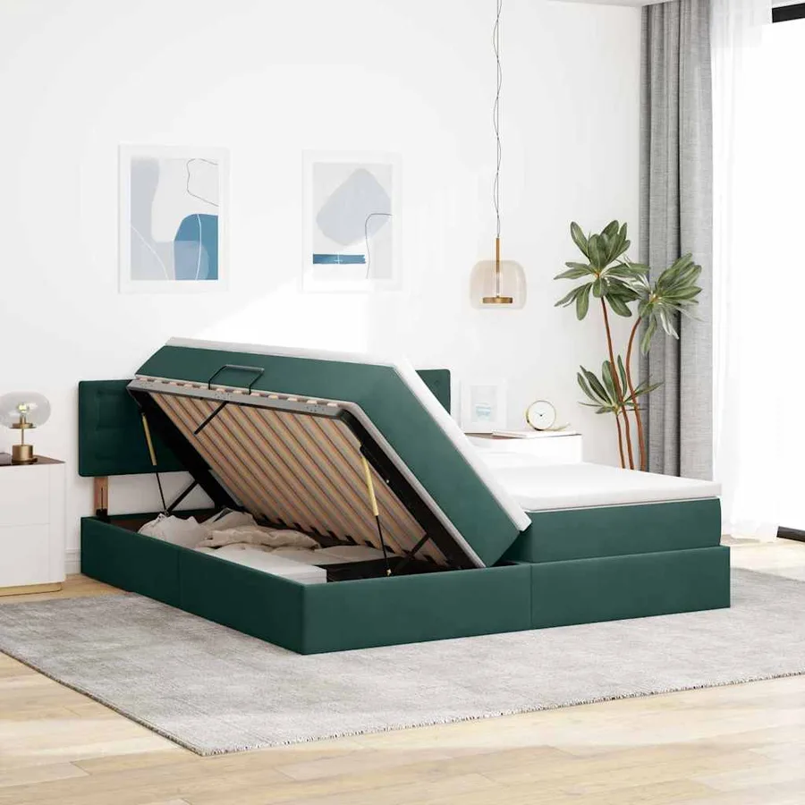 Lit de Rangement avec matelas Vert foncé 100 x 200 cm - 4