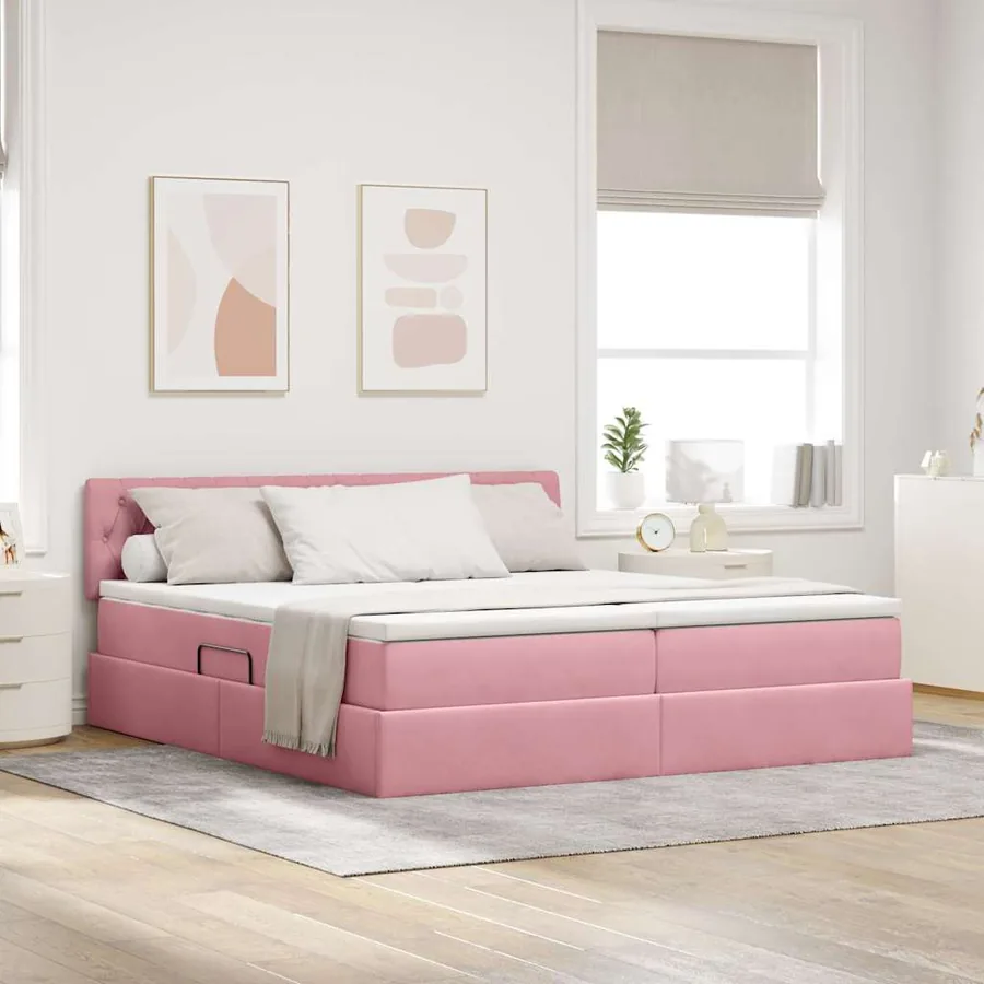 Lit de rangement LED avec matelas Rose 200 x 200 cm Velours