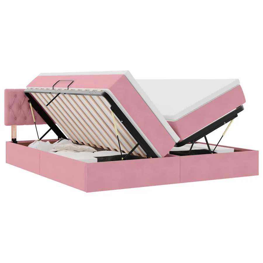 Lit de rangement LED avec matelas Rose 200 x 200 cm Velours - 2