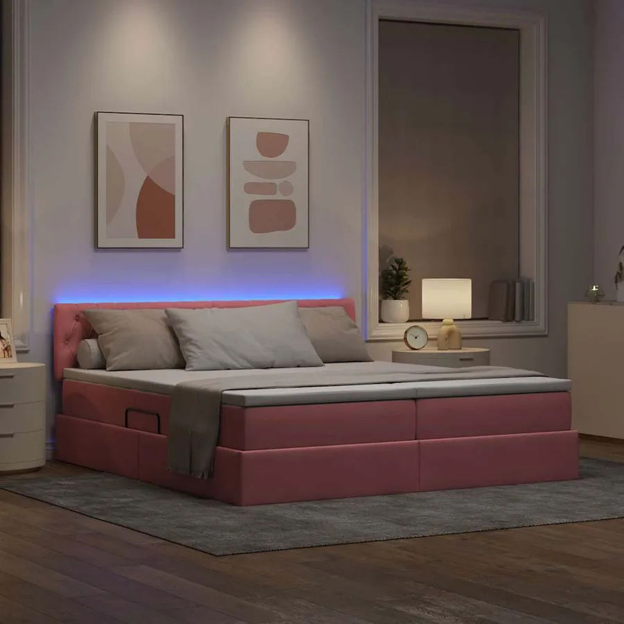 Lit de rangement LED avec matelas Rose 200 x 200 cm Velours - 5
