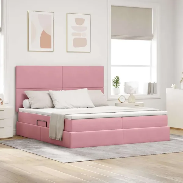 Lit de Rangement avec tête de lit Rose 200 x 200 cm Velours